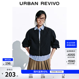 UR秋季新款女装格雷系拼接条纹宽松呢料外套UYY150091 墨蓝 M