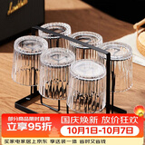 青苹果耐热玻璃咖啡杯水杯杯架套装 300ml6只竖纹洋酒杯+黑色铁艺杯架