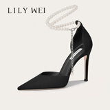 Lily Wei【月影】2026新品珍珠高跟鞋夏凉鞋全码生日礼物黑色尖头女单鞋 黑色跟高6厘米 36