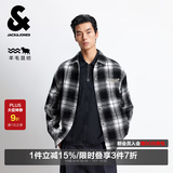 杰克·琼斯（JACK&JONES）秋季毛呢外套男士短款休闲夹克宽松含羊毛字母格纹外套男装衣服 S03黑色 常规 略宽松，卡码拍小 M （175）