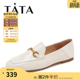 他她（TATA）方头乐福鞋女休闲平底一脚蹬小皮鞋女单鞋春秋款FLC22AM5 米色 40