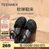 天美意女凉鞋商场同款水钻厚底休闲时尚女鞋 黑色 37