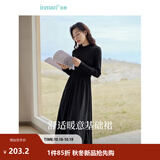 茵曼（INMAN）2026秋冬女装新款灯芯绒连衣裙新品长袖休闲针织礼服中长裙子 午夜黑-18348357H1 S