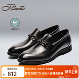 宾度（J.Benato）【品牌旗舰】皮鞋男牛皮男士套脚商务正装鞋时尚休闲婚鞋 黑色(欧码) 42