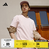adidas情侣休闲纯棉上衣圆领正肩短袖T恤男女阿迪达斯轻运动   粉色   S