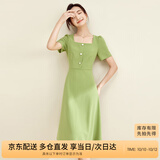 尚都比拉短袖连衣裙女夏季复古赫本风气质通勤裙子中长款A字裙 绿色 M