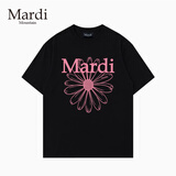 MARDI MOUNTAIN官方旗舰店韩国正品小雏菊纯棉短袖女装T恤内搭上衣半袖打底衫 钻石黑-粉菊 M 120-140斤