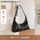 CHARLES&KEITH柔软拉链式褶皱单肩包腋下包包女包生日礼物CK2-40782472 Noir黑色 S