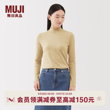 MUJI女式 起毛罗纹编织半高领长袖T恤上衣打底衫女款内搭春秋女装条纹 浅黄色 L （165/88A）