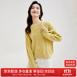 尚都比拉冬季复古菱格麻花毛衣女小个子圆领百搭针织衫 草黄色 L 