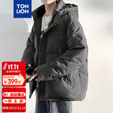 唐狮（TonLion）冬款女式羽绒服情侣女连帽前胸印花短款羽绒服（防水）