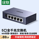 绿联5口千兆交换机钢壳 网线分线器一分二/四 4口监控网络转换器交换器小型 企业宿舍扩展分流器55466