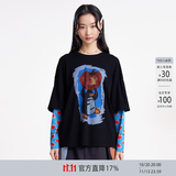 幻走（MOVEUP）2026春季新款.FUN系列假两件圆领趣味印花短款T恤女 黑色 M