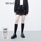 MO&Co.半身裙重工珠片叠绣派对风高腰包臀迷你短裙内衬短裤摩安珂 黑色-第2批 M 165