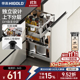 悍高（HIGOLD）拉篮304不锈钢厨房橱柜双层调味篮带阻尼导轨 400柜2层-PDL系列调味篮