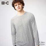 优衣库HEATTECH EXTRA WARM混纺圆领T恤/9分袖男装9%羊绒481441 481441/03灰色 L