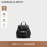 CHARLES&KEITH菱格大容量柔软背包书包双肩包包女包生日开学礼物CK2-60151400 Black黑色 S