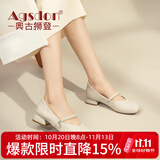 奥古狮登（Agsdon）粗跟浅口单鞋女方头百搭玛丽珍鞋小皮鞋复古女鞋 531091 米色 37