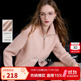 三彩2025冬季新款【抗起球】翻领插肩袖开衫宽松针织衫休闲简约M 浅粉 S 155/80A