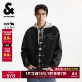 杰克·琼斯（JACK&JONES）【棒球服】男装秋季毛呢夹克男士宽松重磅刺绣拼接外套225427023 E40黑色 常规 S （170）