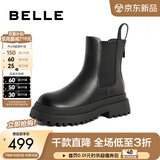 百丽（Belle）厚底烟筒靴女英伦风切尔西靴X2G2DDD3 黑色-毛里 37 (235mm)