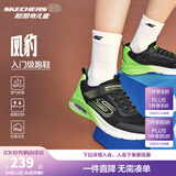 Skechers斯凯奇风豹跑鞋儿童网面气垫缓震休闲鞋男女童跑步鞋405316L 男款/黑色/柠檬色/BKLM 33
