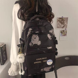 沫子（mozi）书包中学生初中生2026新款大学生简约百搭多层小众设计感少女背包 黑色+毛球挂件