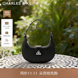 CHARLES&KEITH三角扣新月包腋下包单肩包包女包生日礼物送女友CK2-50271205 Noir黑色 S