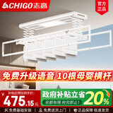 志高（CHIGO） 智能电动晾衣架升降晾衣机阳台智能晾衣机超薄隐形挂衣架晒衣架 白色+照明横杆语音