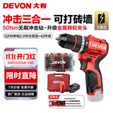 大有（Devon）12V锂电无刷电钻5208U手电钻冲击钻5209U电动螺丝刀家用电钻起子 5209U单电2.0快充+42件套 三星芯塑盒