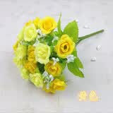 花艺赫家饰单支假花仿真花束塑料花手捧花小把束布艺装饰花插花卉干绢花布花 黄色钻石玫【5支】