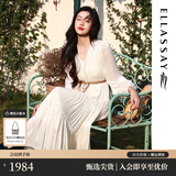 歌力思（ELLASSAY）【关晓彤同款】春夏新款法式优雅浪漫缎面光泽波西米亚度假连衣裙 珠光白 S