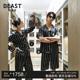 野兽派（THE BEAST）小奶狗黑条纹印花22姆米真丝情侣睡衣长袖长裤家居服生日礼物