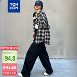 唐狮（TonLion）秋冬女左胸小标格子翻领长袖衬衫百搭时尚潮流韩系松弛