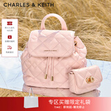 CHARLES&KEITH菱格大容量柔软背包书包双肩包包女包生日开学礼物CK2-60151400 粉红色Pink S