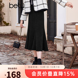 百图betu百图女装冬季新款半身裙复古竖纹肌理鱼尾裙女2311T64 黑色 L