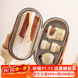 瓷牌茗茶具（cipaiming teaset）旅行茶具套装户外便携式陶瓷快客杯一壶四杯办公室功夫茶壶泡茶 白古茗1壶4杯+罐盘+棕皮包+巾夹