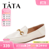 他她（TATA）方头乐福鞋女休闲平底一脚蹬小皮鞋女单鞋春秋款FLC22AM5 米色 40