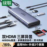 绿联Type-C转双HDMI三屏异显拓展坞USB-C外接双屏一拖二扩展坞5G 4K多屏扩展剪辑读卡兼容雷电4接电脑