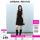 UR春季新款女摩登气质褶皱收腰显瘦无袖连衣裙UYY750030 黑色 L