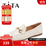 他她（TATA）方头乐福鞋女休闲平底一脚蹬小皮鞋女单鞋春秋款FLC22AM5 米色 39