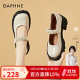 DAPHNE达芙妮玛丽珍鞋女春秋款乐福皮鞋新款学生珍珠一字带洛丽塔厚底单鞋 米色  跟高4cm 37 (235mm)