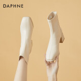 达芙妮（DAPHNE）短靴女瘦瘦靴秋冬季法式粗跟中跟英伦风百搭品牌女靴子2023冬季 米白色 37标准码