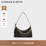 CHARLES&KEITH柔软拉链式褶皱单肩包腋下包包女包生日礼物CK2-40782472 Black黑色 S