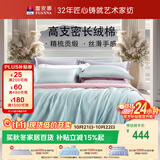 富安娜床上四件套纯棉60s长绒棉贡缎床品 单双人纯色床单被套 1.8米床浅绿