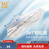 361°运动鞋男鞋秋季新品防泼水皮革面跑步鞋轻质耐磨革网透气黑色鞋子 光子灰/电竞蓝 42