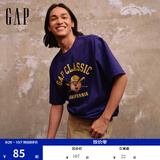 GAP男女装夏季款小熊印花logo短袖T恤宽松休闲上衣727654 海军蓝 S (165/88A) 亚洲尺码 【偏大，建议拍小一码】