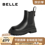 百丽（Belle）厚底烟筒靴女英伦风切尔西靴X2G2DDD3 黑色-毛里 38 (240mm)
