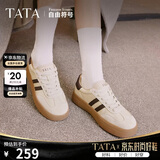 他她（TATA）新款复古增高厚底板鞋女平底德训阿甘鞋 新品推荐-米/啡（单） 37