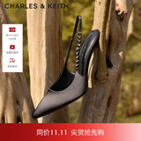 CHARLES&KEITH质感链条尖头高跟凉鞋子女鞋生日礼物送女友CK1-60280377 Black黑色 37 (235)